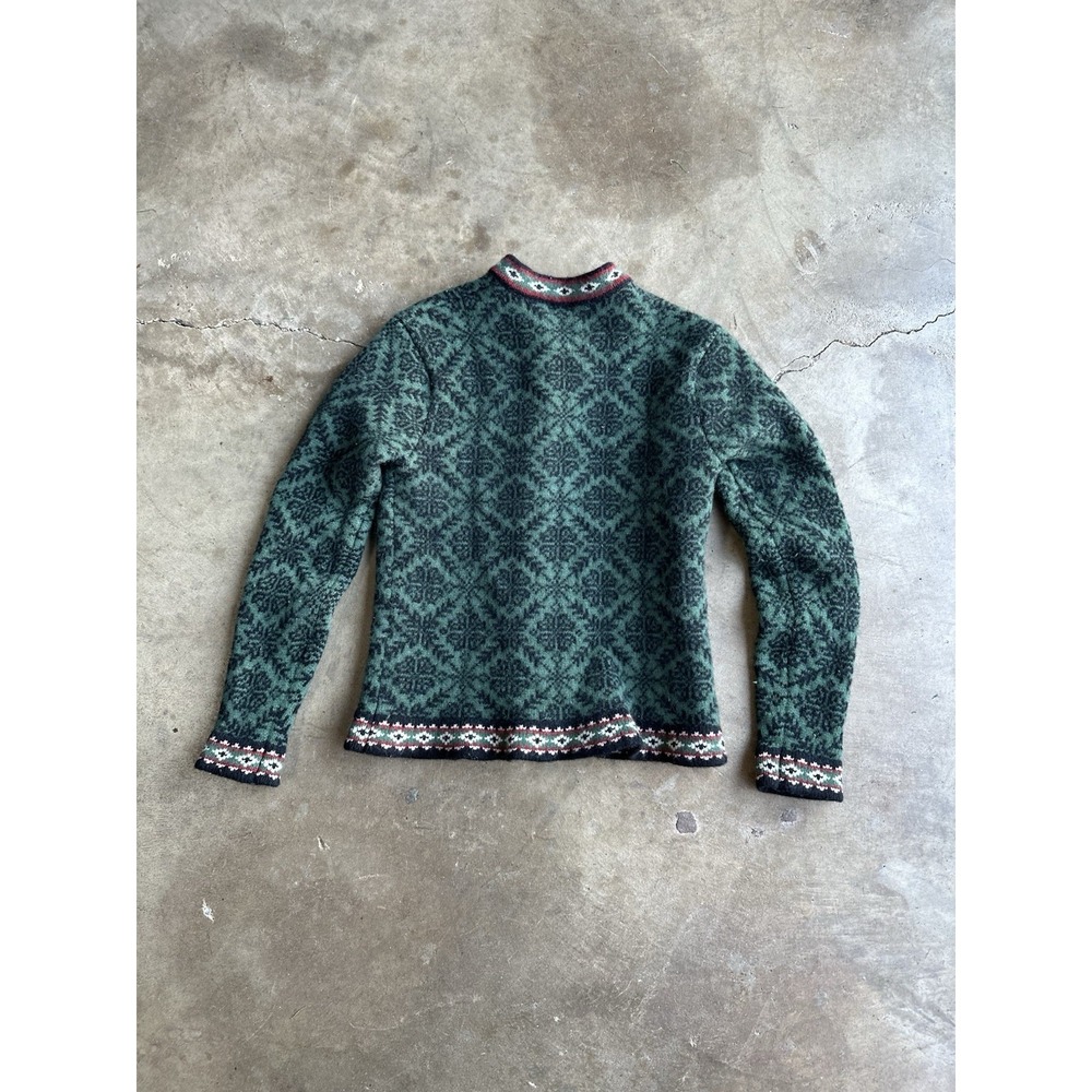 L.L. Bean Women's Green Geometric Cottage Preppy Merino Wool Cardigan Sweater S - Picture 4 of 8